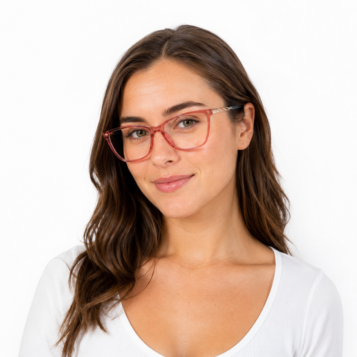 Óculos de Grau HT Eyewear Feminino Rosa Translúcido com Detalhes Dourados