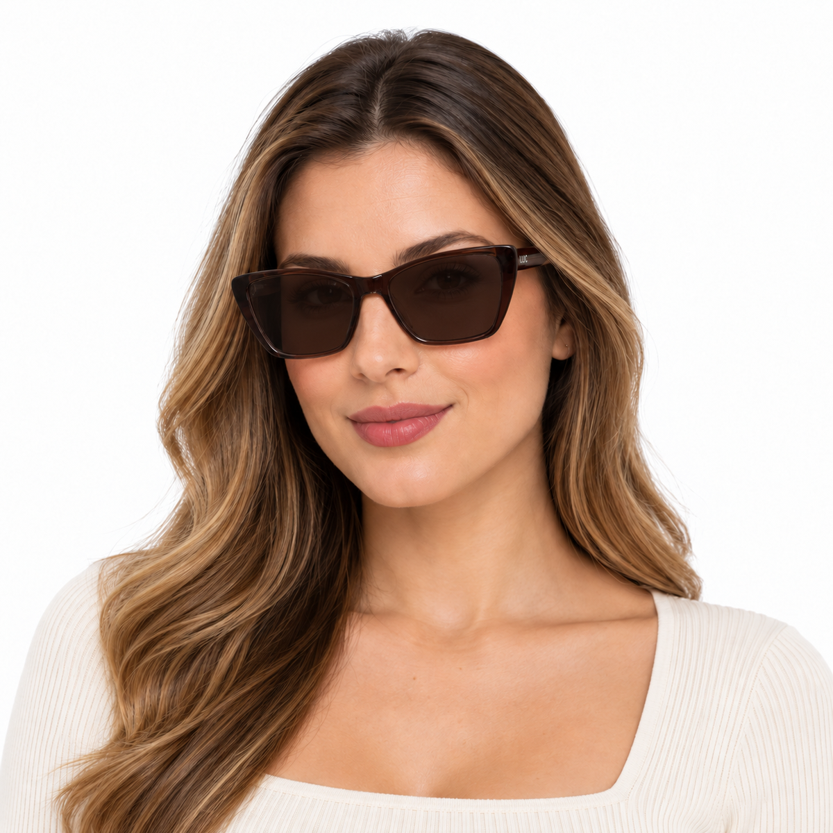 Óculos Clip-On Feminino LUC Retangular Nude Marrom com Clip Solar