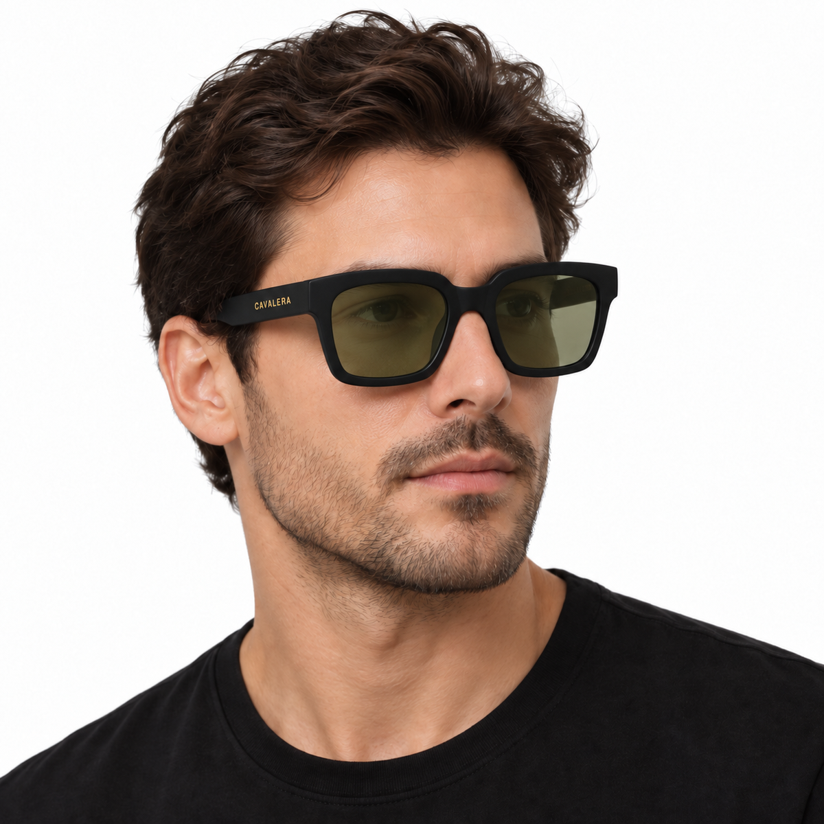 Óculos de Sol Unissex Cavalera Quadrado Preto com Lentes Cosméticas Verdes