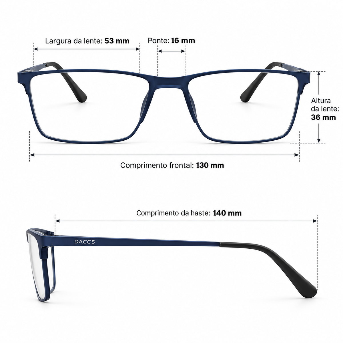 Óculos de Grau Masculino Daccs Azul Marinho Retangular