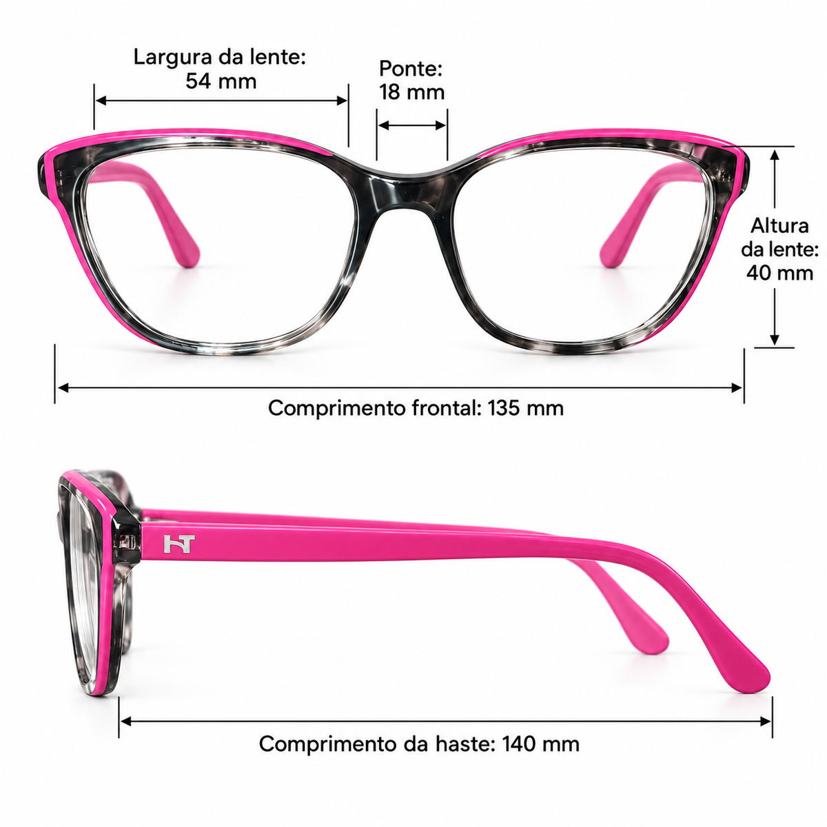Óculos de Grau Feminino Gatinho Fumê com Rosa