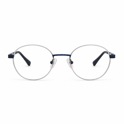 Óculos de Grau Masculino TNG Redondo Azul Metálico e Branco