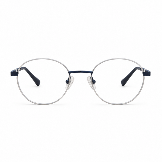 Óculos de Grau Masculino TNG Redondo Azul Metálico e Branco