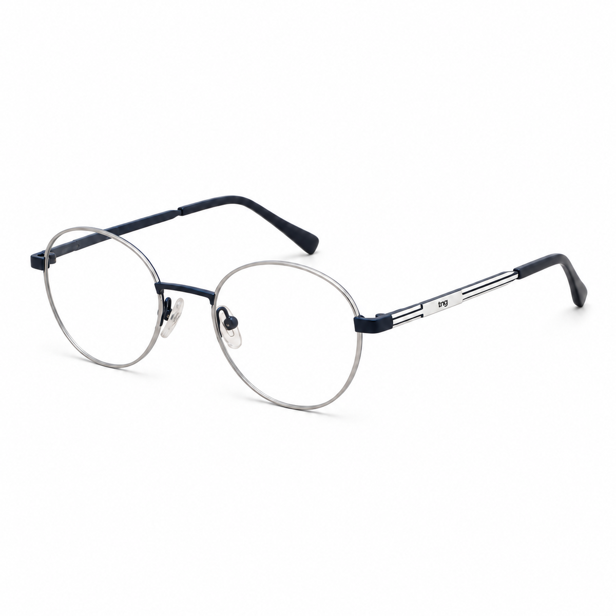 Óculos de Grau Masculino TNG Redondo Azul Metálico e Branco