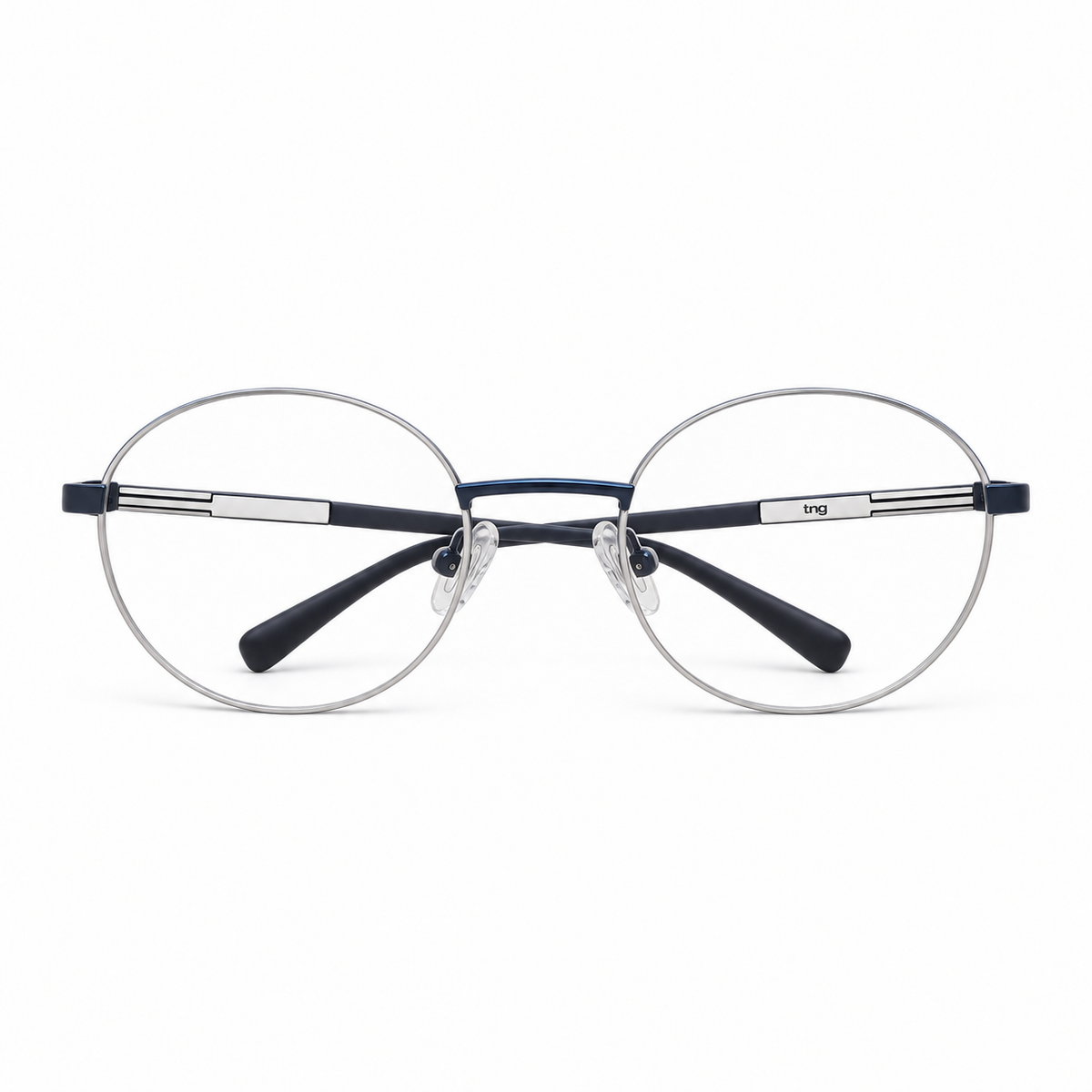 Óculos de Grau Masculino TNG Redondo Azul Metálico e Branco