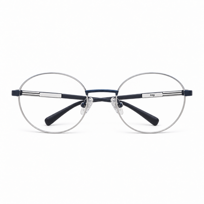 Óculos de Grau Masculino TNG Redondo Azul Metálico e Branco