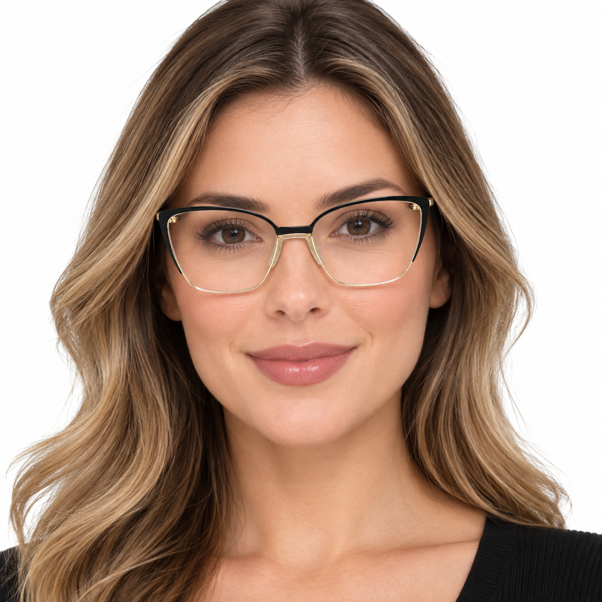 Óculos de Grau Feminino Preto e Dourado com Plaqueta Anatômica