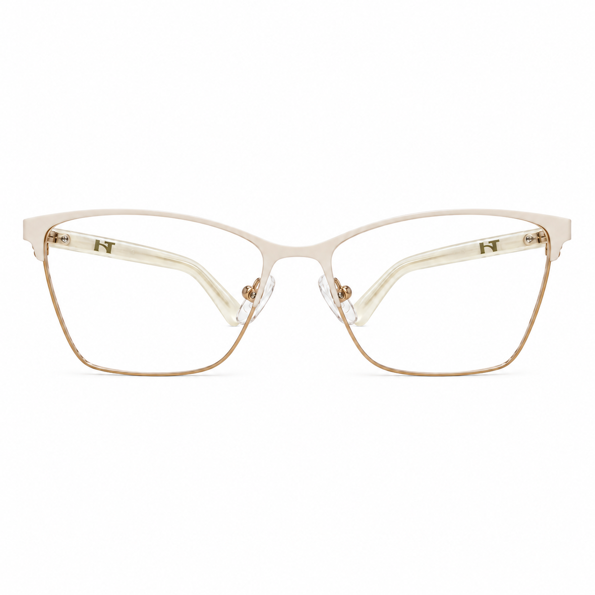 Óculos de Grau Feminino Branco e Dourado Gatinho
