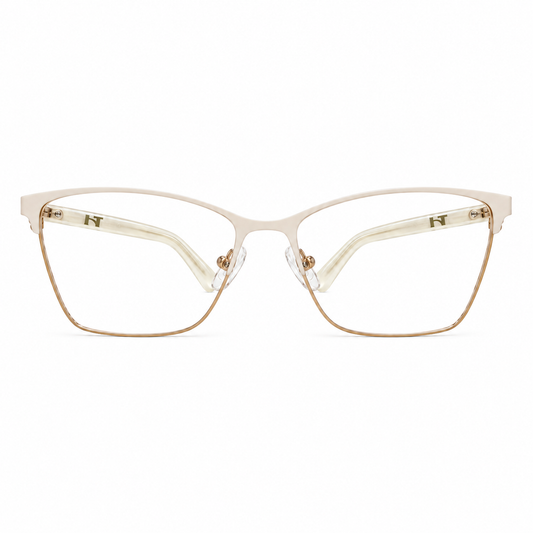 Óculos de Grau Feminino Branco e Dourado Gatinho