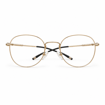 Óculos de Grau Unissex Dourado Redondo Memory Titanium