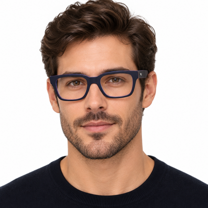 Óculos de Grau Masculino Azul-Marinho com Detalhes Coloridos