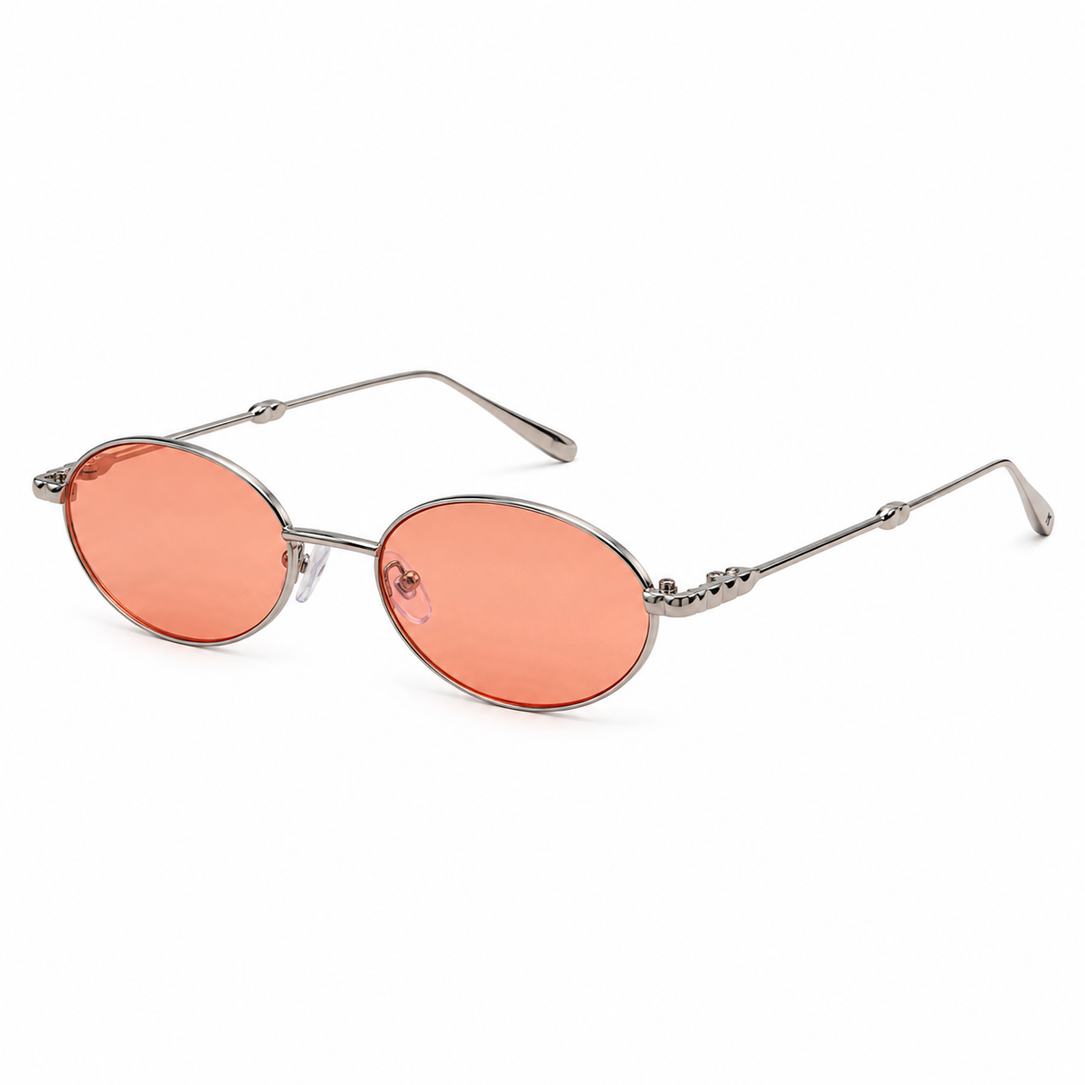 Óculos de Sol Feminino Oval Prata com Lentes Coral