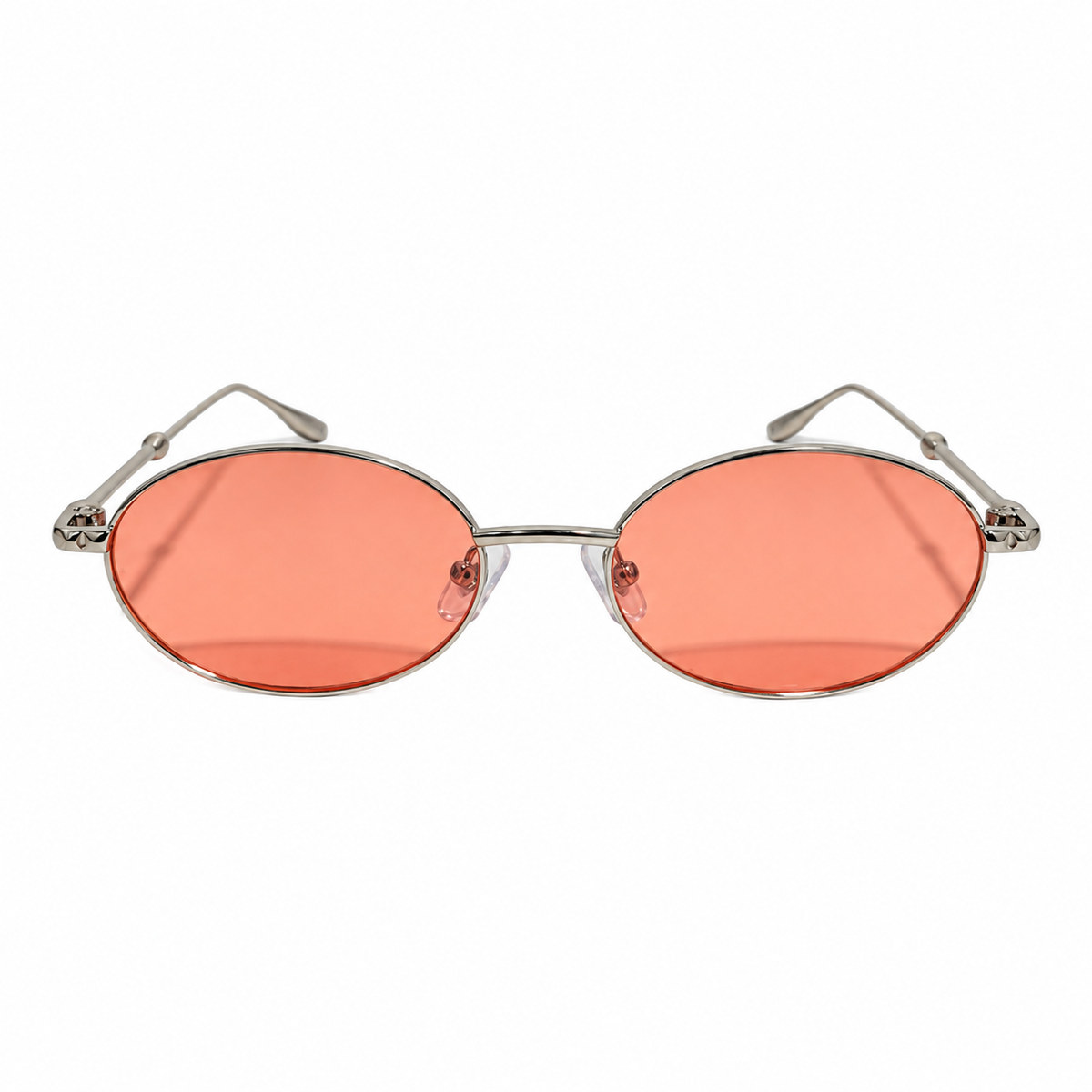 Óculos de Sol Feminino Oval Prata com Lentes Coral