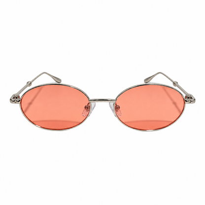 Óculos de Sol Feminino Oval Prata com Lentes Coral
