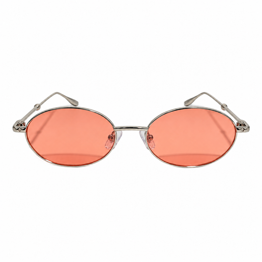 Óculos de Sol Feminino Oval Prata com Lentes Coral