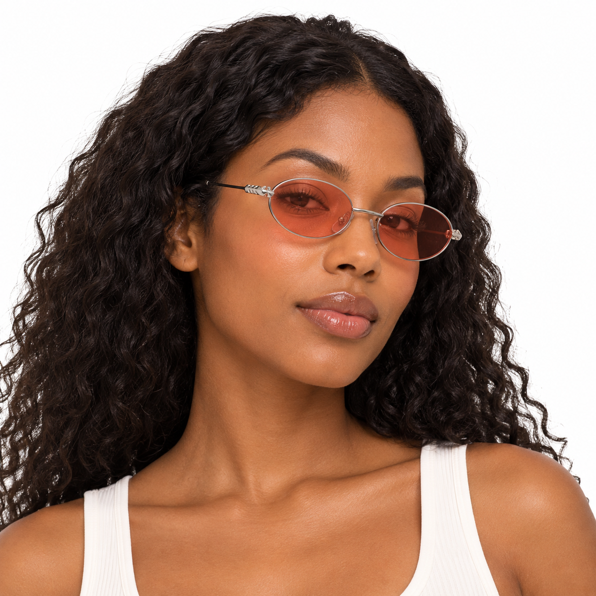 Óculos de Sol Feminino Oval Prata com Lentes Coral