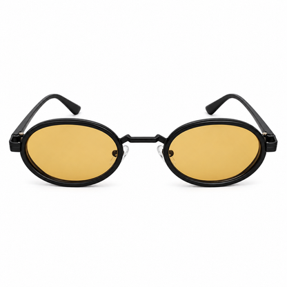 Óculos de Sol Feminino Preto Oval com Lentes Âmbar