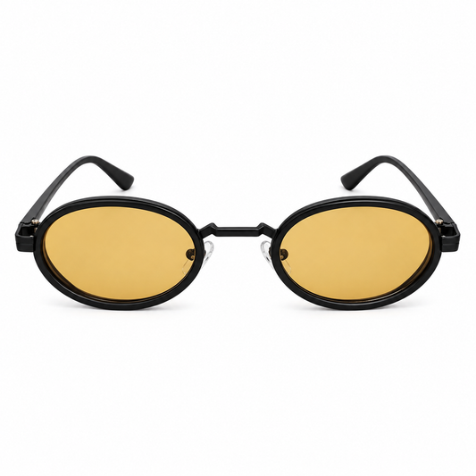 Óculos de Sol Feminino Preto Oval com Lentes Âmbar