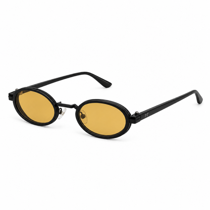 Óculos de Sol Feminino Preto Oval com Lentes Âmbar