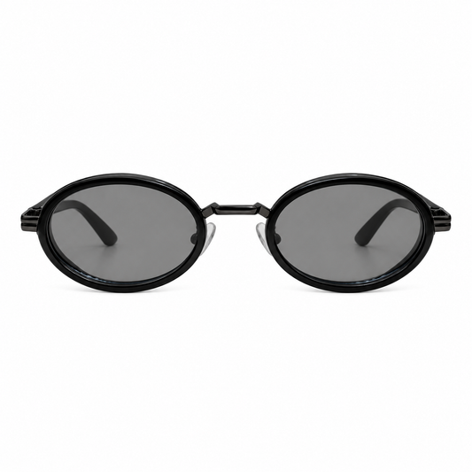 Óculos de Sol Feminino Oval Preto com Lentes Azul Claro
