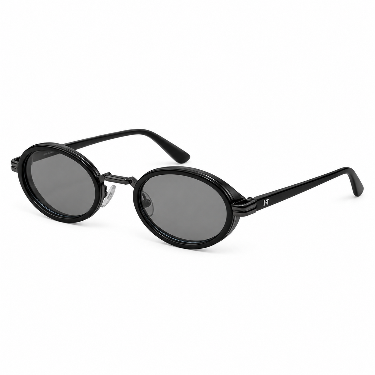 Óculos de Sol Feminino Oval Preto com Lentes Azul Claro