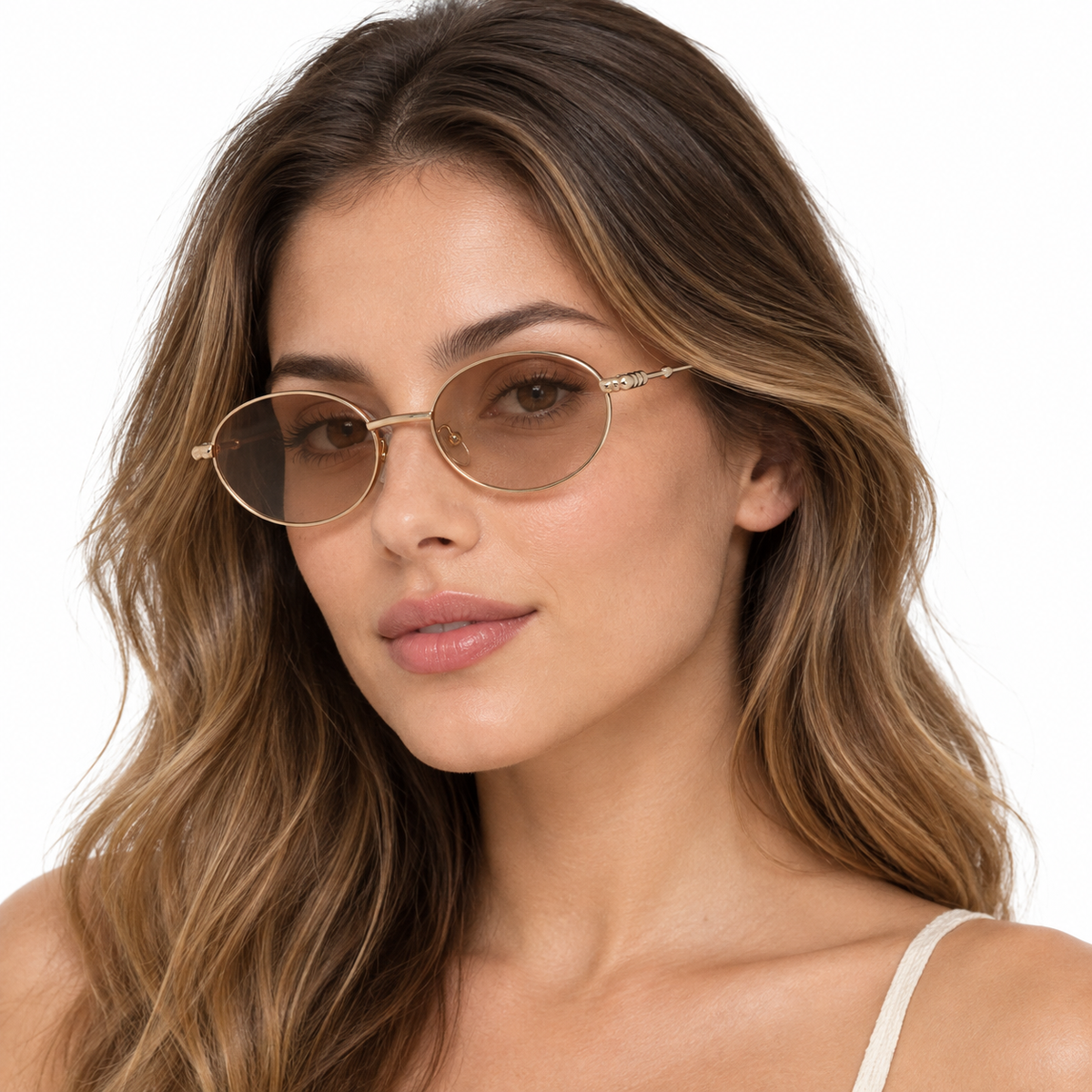 Óculos de Sol Feminino Dourado Oval com Lentes Marrom