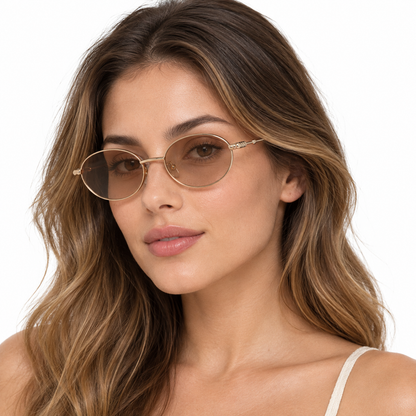 Óculos de Sol Feminino Dourado Oval com Lentes Marrom
