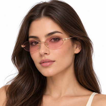 Óculos de Sol Feminino Rosé Gold com Lentes Rosa