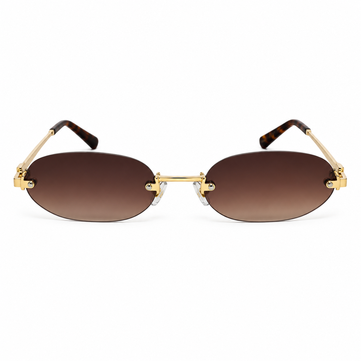 Óculos de Sol Feminino Dourado Sem Aro com Lentes Degradê Marrom