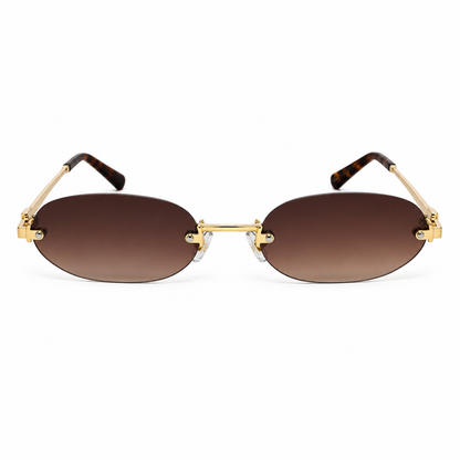 Óculos de Sol Feminino Dourado Sem Aro com Lentes Degradê Marrom