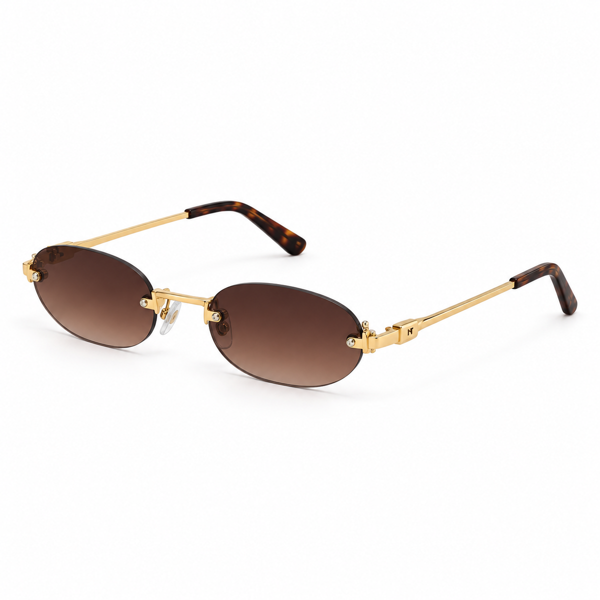 Óculos de Sol Feminino Dourado Sem Aro com Lentes Degradê Marrom