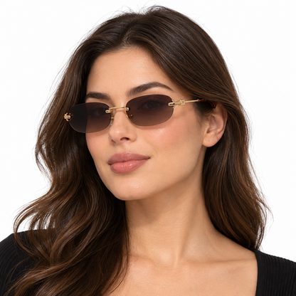 Óculos de Sol Feminino Dourado Sem Aro com Lentes Degradê Marrom