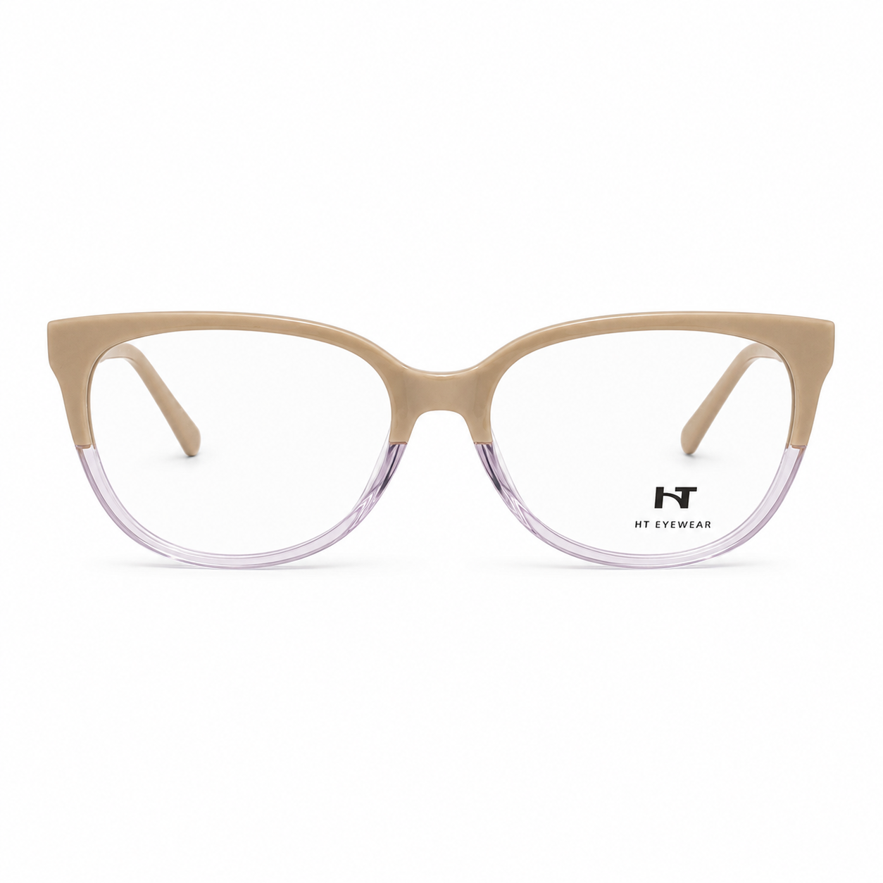 Óculos de Grau HT Eyewear Feminino Bege com Lilás Translúcido