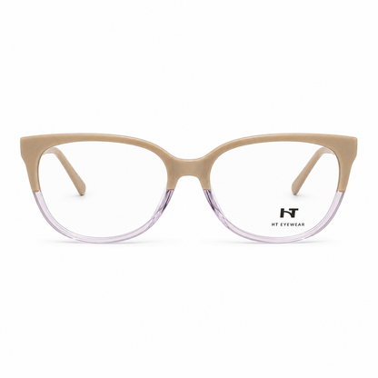 Óculos de Grau HT Eyewear Feminino Bege com Lilás Translúcido