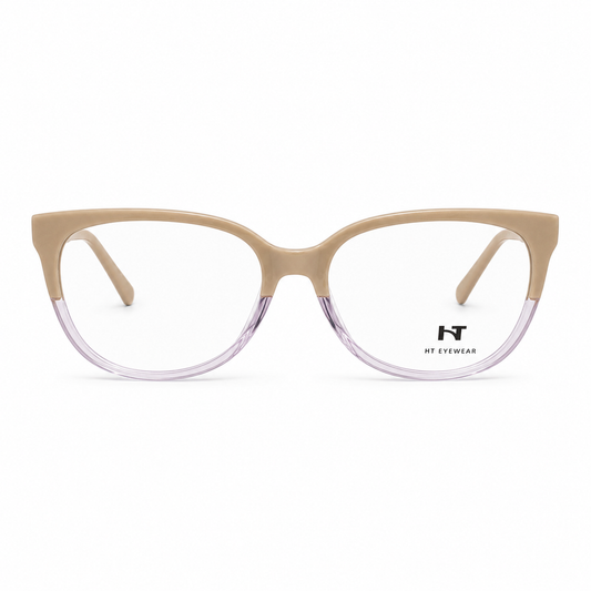 Óculos de Grau HT Eyewear Feminino Bege com Lilás Translúcido
