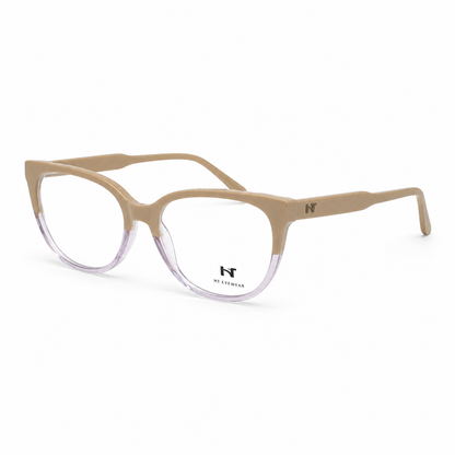 Óculos de Grau HT Eyewear Feminino Bege com Lilás Translúcido