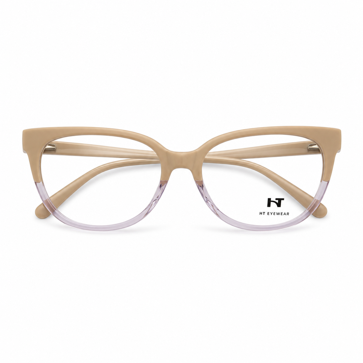 Óculos de Grau HT Eyewear Feminino Bege com Lilás Translúcido