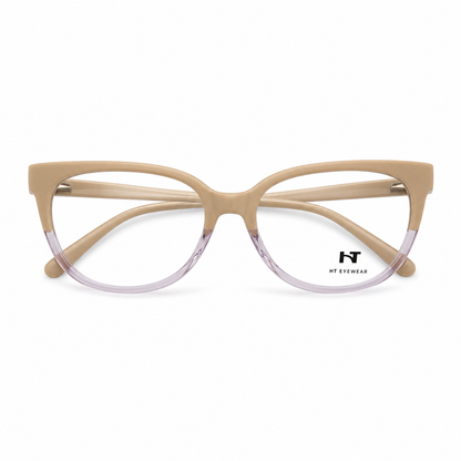 Óculos de Grau HT Eyewear Feminino Bege com Lilás Translúcido