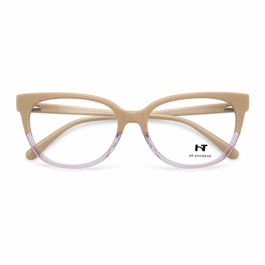 Óculos de Grau HT Eyewear Feminino Bege com Lilás Translúcido