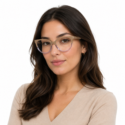 Óculos de Grau HT Eyewear Feminino Bege com Lilás Translúcido
