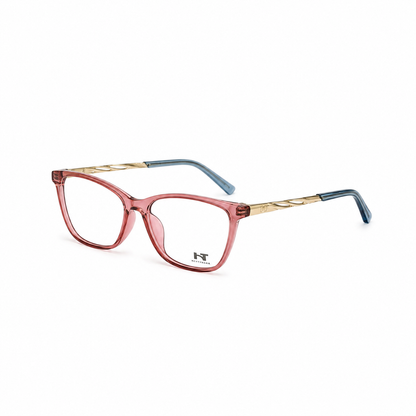 Óculos de Grau HT Eyewear Feminino Rosa Translúcido com Detalhes Dourados