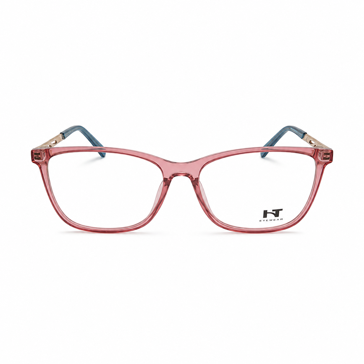 Óculos de Grau HT Eyewear Feminino Rosa Translúcido com Detalhes Dourados