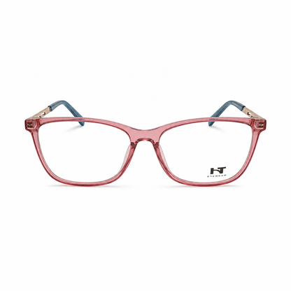 Óculos de Grau HT Eyewear Feminino Rosa Translúcido com Detalhes Dourados
