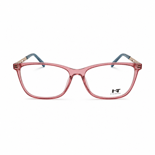 Óculos de Grau HT Eyewear Feminino Rosa Translúcido com Detalhes Dourados
