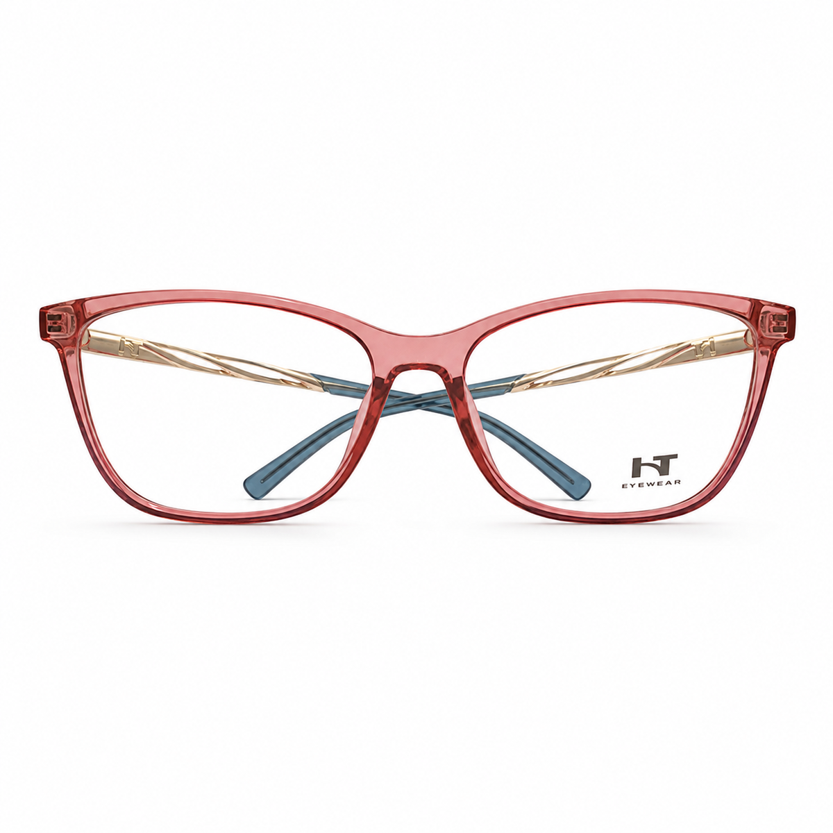 Óculos de Grau HT Eyewear Feminino Rosa Translúcido com Detalhes Dourados