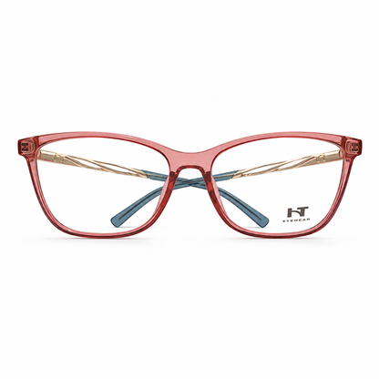 Óculos de Grau HT Eyewear Feminino Rosa Translúcido com Detalhes Dourados