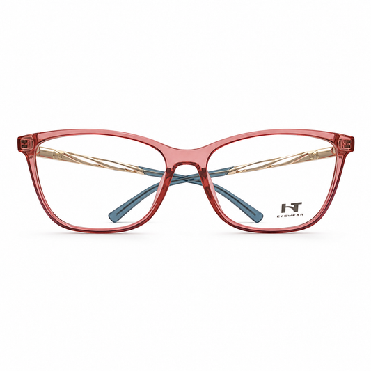 Óculos de Grau HT Eyewear Feminino Rosa Translúcido com Detalhes Dourados