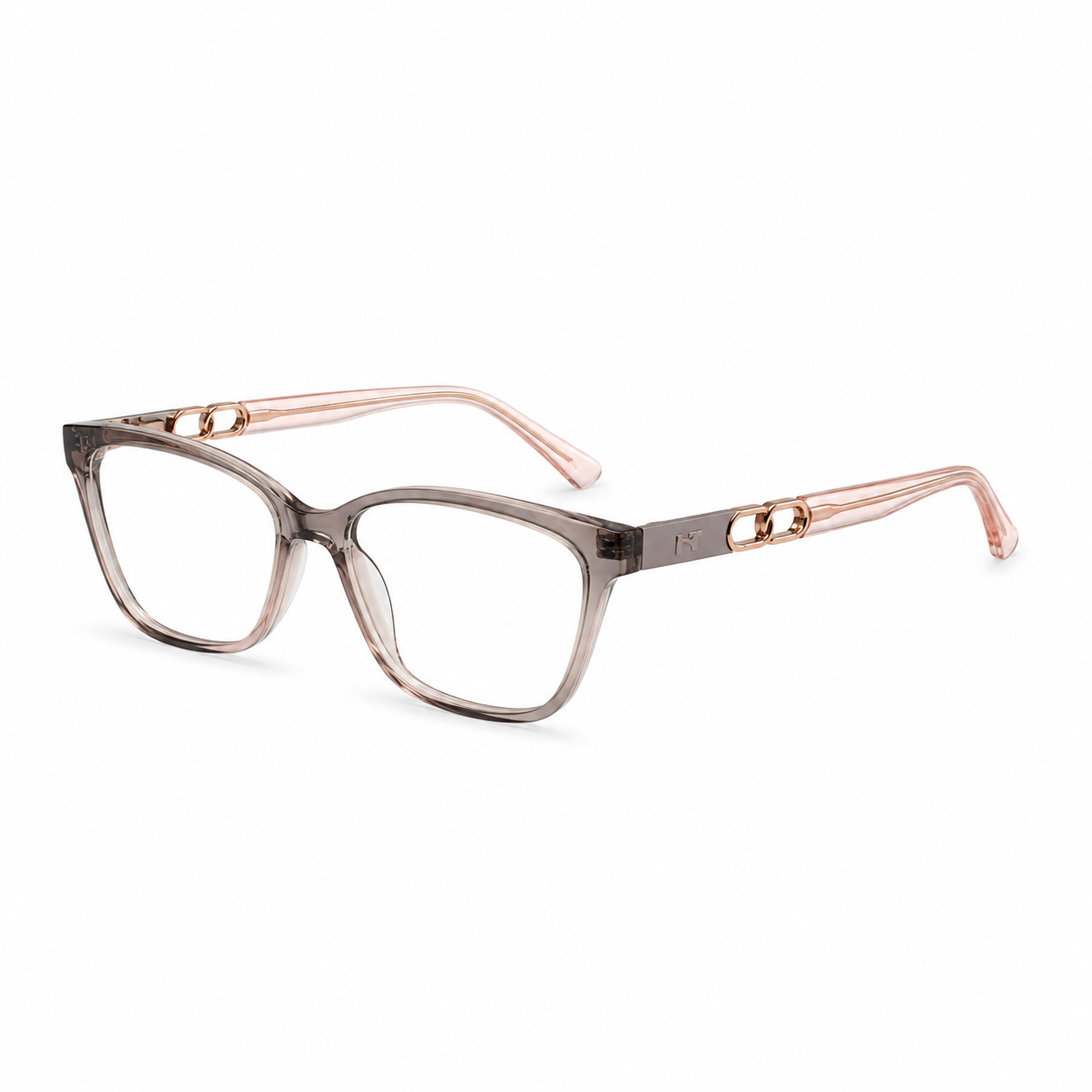 Óculos de Grau HT Eyewear Feminino Transparente Rosé com Detalhes Dourados