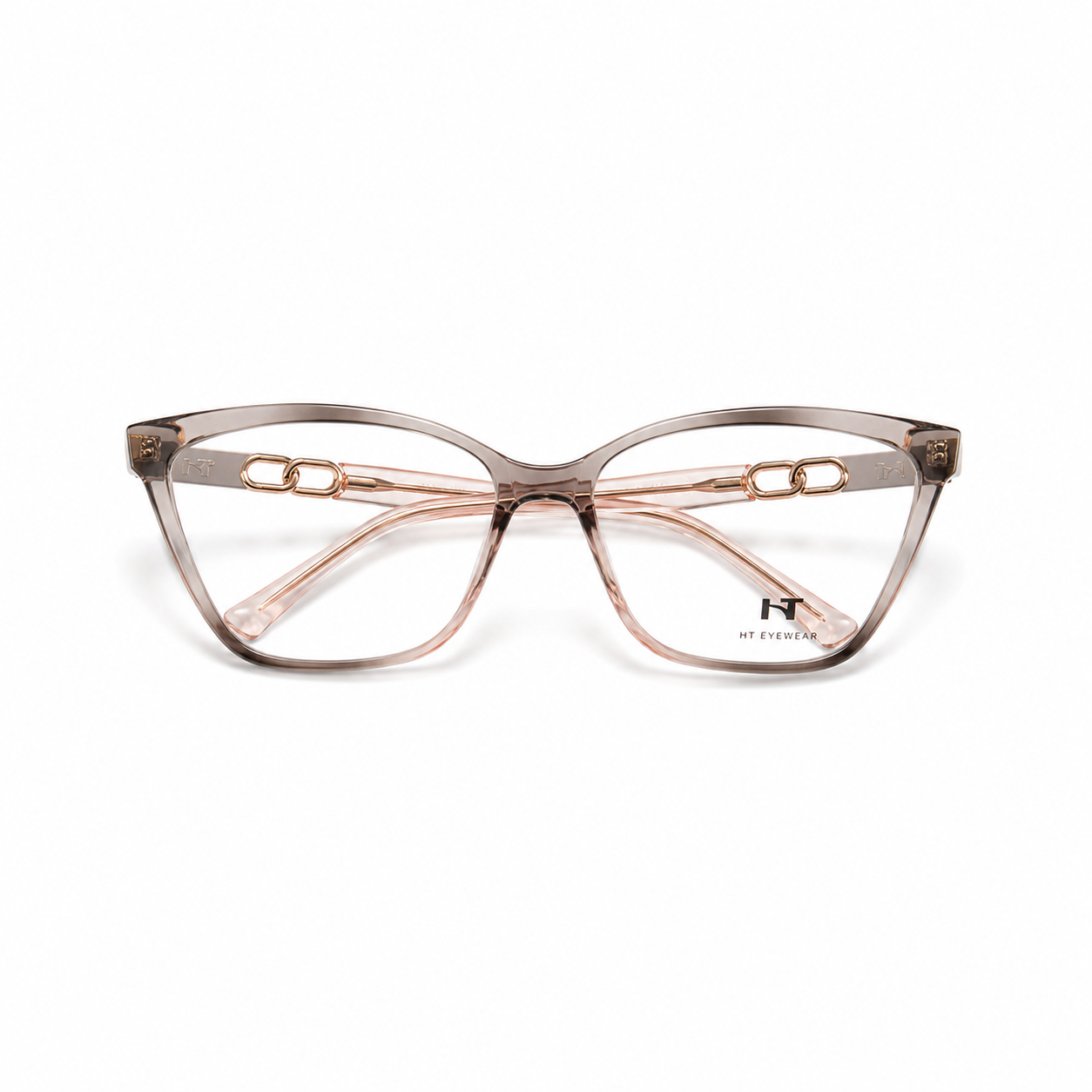 Óculos de Grau HT Eyewear Feminino Transparente Rosé com Detalhes Dourados