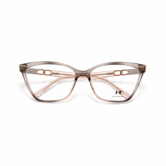 Óculos de Grau HT Eyewear Feminino Transparente Rosé com Detalhes Dourados